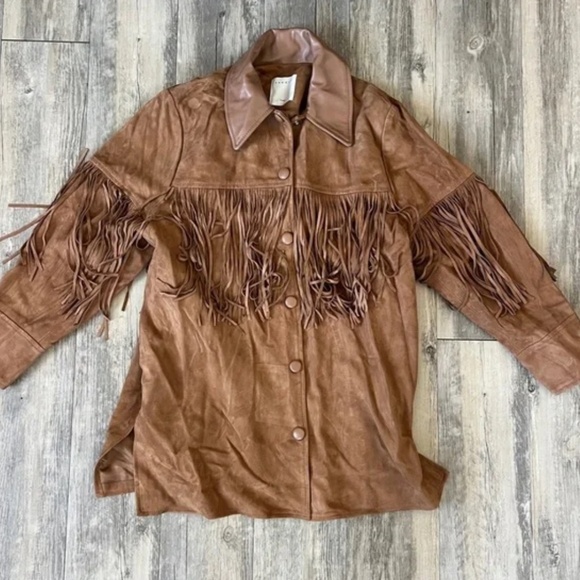 Sandro Atila Fringe Suede and Leather Jacket in Camel - Picture 3 of 6